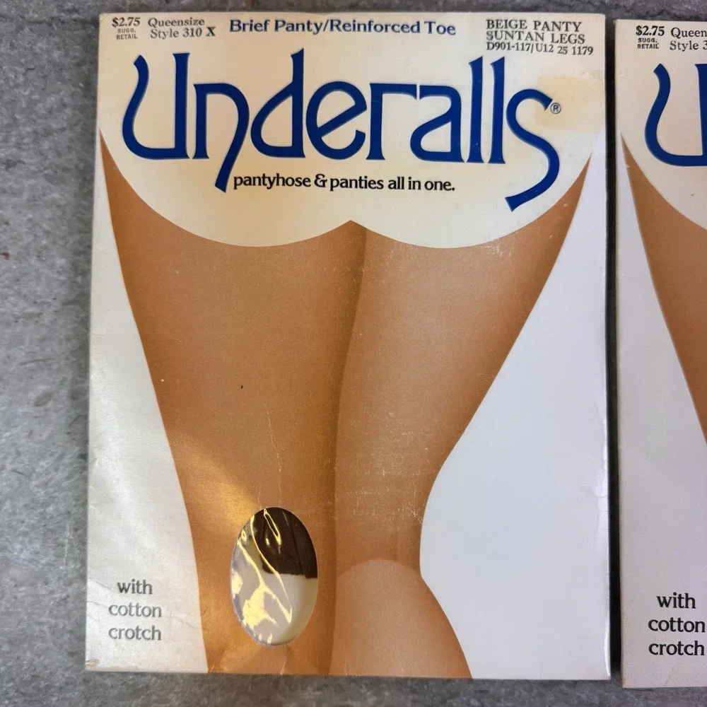 UNDERALLS Vintage Set Of 2 Pantyhose Nylons Queen-size Beige Panty Suntan Legs